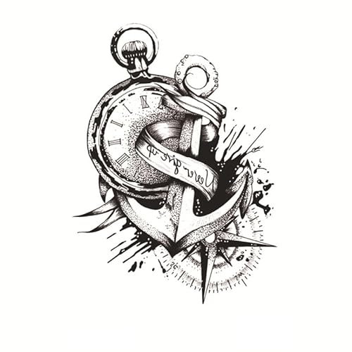 5 Bilder Anker Tattoo - Kompass, Uhr, Schriftzug - Temporary Haut Tattoo
