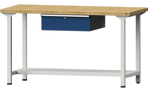 ANKE | Werkbank | Gestellbauweise Serie V | 1 Schublade | 1 Ablageboden | Breite 1500 mm | Buchemassivplatte