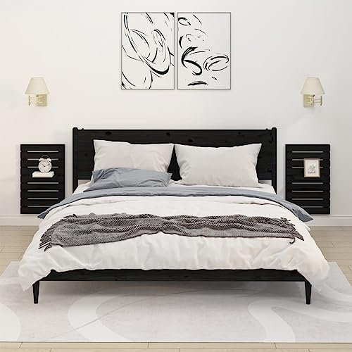 Hovothy Wandregale 2 Pcs 40x17,5x63cm Schwarz Massives Kiefernholz Schreibtisch Regal Wall Decoration Kitchen Shelf Zimmer Deko Teenager Hängeschrank Wandregal-Nachttische Blumenregal