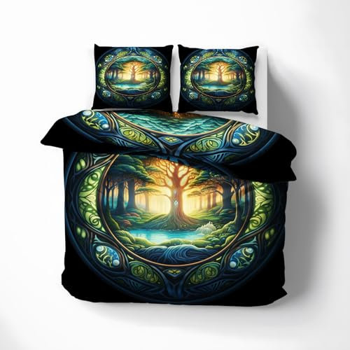 ZDABAOEC Bettwäsche Baum des Lebens 140x200, Fantasy Wald Wendebettwäsche, Weiche Kuschelige Microfaser Bettbezug 2er Set, 1 Kopfkissenbezug 70x90, mit Reißverschluss