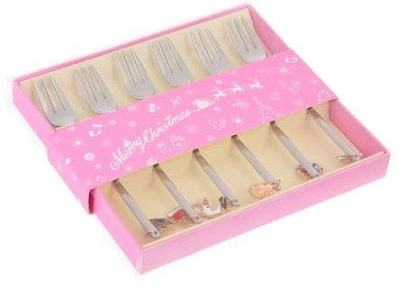 Mikinona 6-teiliges Set Weihnachts-dessertgabeln Aus Edelstahl Metall Kaffee-rührgabeln Silbergeschirr-gabeln Für Den Urlaub