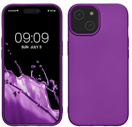 kwmobile Custodia Compatibile con Apple iPhone 15 Cover - Back Case Morbida - Protezione in Silicone TPU Effetto Metallizzato viola metallizzato
