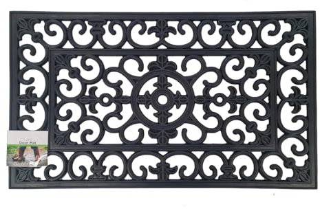 simpa Heavy Duty Rubber Door Mat - Single Standard Mat 75cm (L) x 45cm (W). Wrought Iron Style Design.