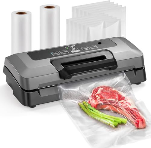HiCOZY Vacuum Sealer Machine, Vacuum Sealer for Food Storage, Handle Locked Design, Build-in Cutter, Compact Design Food Sealer With All Starter Kits, 5 Modes and 5-Year Quality Commitment