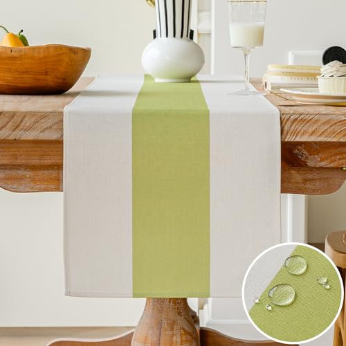 Vorysum Tischläufer Grün Modern Dekoration Tischläufer Wasserabweisend Leinen，Tischläufer Abwaschbar，Tischdecke Outdoor Sommer Garten für Hochzeit Esszimmer Party Urlaub (Grün, 33 x 183 cm)