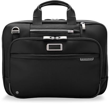Briggs & Riley Medium Expandable Briefcase - Laptop Bag for Work & Travel, Briefcases for Men & Women, Includes Shoulder Strap, Self-Repairing Zipper, Fits up to 15 Computer - @work Collection, Black
