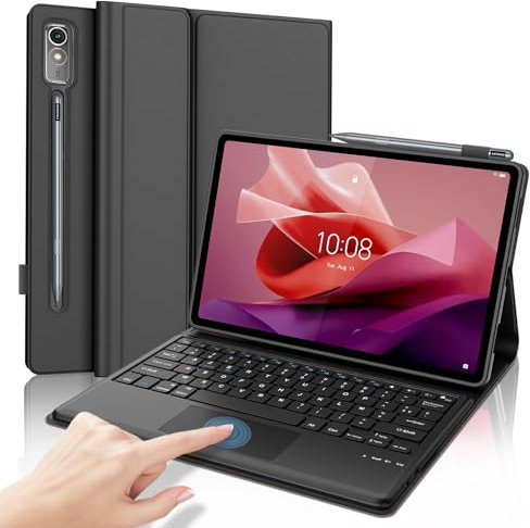 JADEMALL Coque Clavier avec Trackpad pour Lenovo Tab P12 12.7 2023, AZERTY Français Clavier Détachable Clavier avec Smart Touchpad e Porte-Crayon, Noir