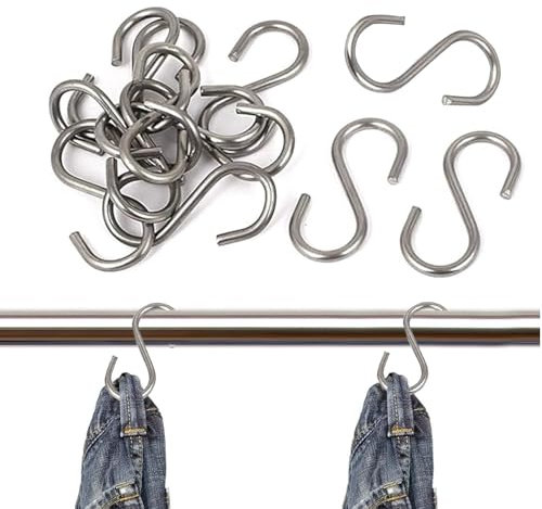 10 Stück S-Haken,S-förmige Metallhaken Aus Edelstahl 304,2mm Dicke 201 Edelstahl S-förmiger Haken Hakenaufhänger,für Küche,Bad,Kleiderschrank,Anti-Tropfen-Design,S-haken für Küche,Garten