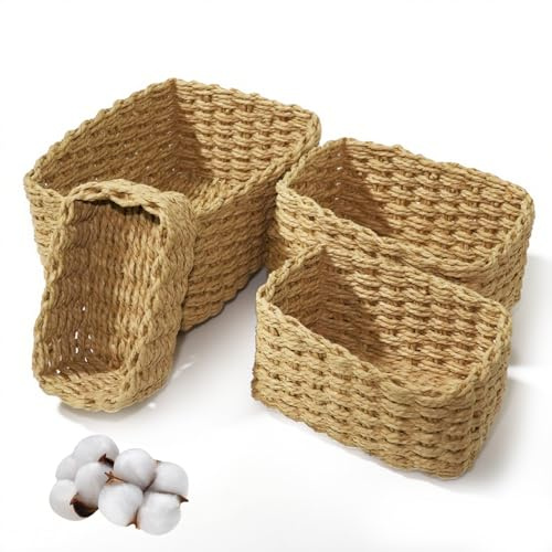 Sudnsadaks 4 Stück Aufbewahrungskorb, Geflochten Stapelbarer Badezimmer Körbe Aufbewahrung, Geeignet Als Windel Organizer und Besteckkorb, Storage Basket für Wohnzimmer Küchen Kinderzimmer Bad