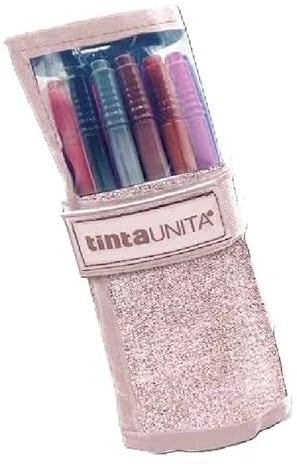 Tinta Unita Astuccio Rotolo Brush Star – PU Luxury Rosa e Nero 40×20 cm – Con Pennarelli Brush per Disegno e Calligrafia (Rosa)