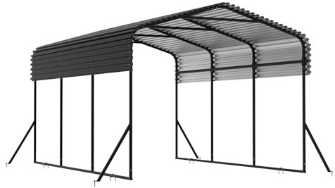SUBTLETY Wohnmobil Carport 450x300x250cm Extra Groß Metall Outdoor Garage Unterstand mit Trapezblech Spitzdach & Eisen Rahmen Wetterfeste Autounterstand Gerätehäuser für Boot, Campingbus, Wohnwagen