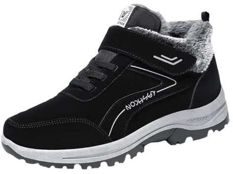 Tvtaop Winter Boots Mens Hiking Shoes Plush Snow Boots Warm Walking Sneakers for Men Non-Slip Waterproof Outdoor Trekking Travel Sports Black_03 UK 11