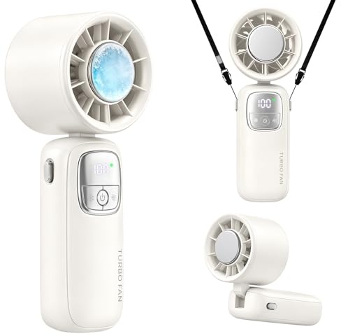 Newthinking Cold Compress Handheld Fan, Portable Turbo Fan with Ice Cooler, 5 Gear High Speed 3600mAh Foldable Desk Desktop Fans, Rechargeable Mini Personal Hand Fan for Travel/Outdoor/Home/Office