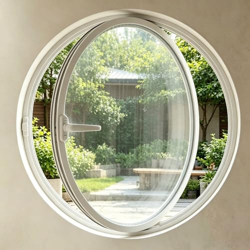 Ventana Redonda Aluminio, Ventana Ojo De Buey Giratoria 360° De Vidrio Templado, Ventana Empotrada Con Manija De Bloqueo, Ventana Ventilación Cocina Y Hogar(White/clear,55cm/21.6in)