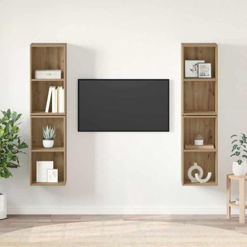 Ziaphsol Ensemble Meuble TV Mural 4 pièces en Bois d'ingénierie avec Cadre en chêne Massif pour Salon Moderne et Rustique, Support de télévision, Rangement Pratique et Design élégant