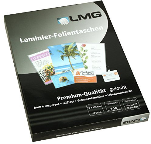LMG LMG70X110X125SL Laminierfolien 70 x 110 mm, 2 x 125 mic mit Langloch, 100 Stück