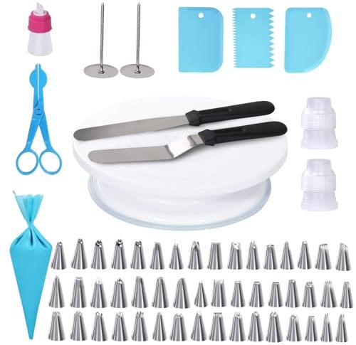 Cake Turntable 10.8 Inch, Uten Rotating Cake Stand with Non Slip Pad, 60pcs Cake Decorating Supplies Set, Straight & Offset Spatula, Cream Scraper etc. Baking Tools & Accessories