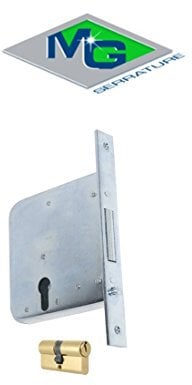 Cerradura de ponerse MG Art. 562810 para puertas correderas entrada 81 3 mandate, doble gancho retráctil de latón frontal de acero galvanizado Cerradura completa de doble cilindro ovalado de latón MG