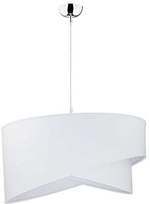 Licht-Erlebnisse Weiße Pendelleuchte rund Ø45cm Modern Design aus Stoff stilvoll SELMA Wohnzimmer Lampe Schlafzimmer