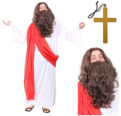 I LOVE FANCY DRESS Jesus-Kostüm für Erwachsene, mit Perücke, Kreuz und Bart – Herren, Größe XL