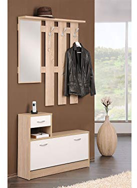 möbelando Garderobe Minigarderobe Garderobenprogramm Kompaktgarderobe Flurmöbel Renton I Sonoma-Eiche/Weiß