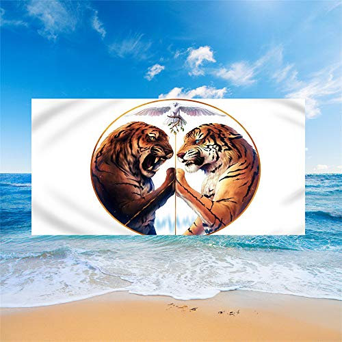 Mateju Strandtuch Mikrofaser Groß Handtuch, Tierdruck Ultra leicht Sunscreen Wasser Aufnehmen Tuch Wandteppich Wickelrock Yoga-Matte Schwimmen Badelaken (Yin Yang Tiger,150x180cm)