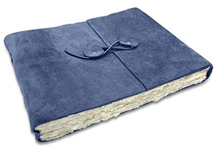 Wanderings Blaues Wildleder Aquarelljournal – 25 x 32 cm / 10 x12,5 – Mit Handgeschöpftem Büttenpapier Für Scrapbooks Und Aquarellalben. Kaltgepresstes Papier – 350 GSM