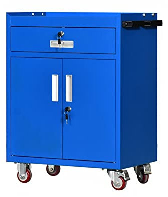 Bderkz Rollbarer Werkzeugschrank Schiebewerkzeugwagen mit Rädern und Schublade, Langlebig und Stark, Werkzeug-Organizer für Garagenlagerung, 16-Zoll-Breite Wandschrank, Blau (Color : Style 3)