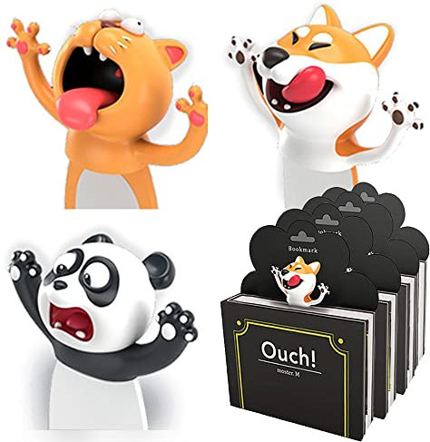 3er SPARSET - 3 Stück KXT Witzige 3D Cartoon Tier-Lesezeichen für Kinder+Erwachsene (Katze Hund Panda)