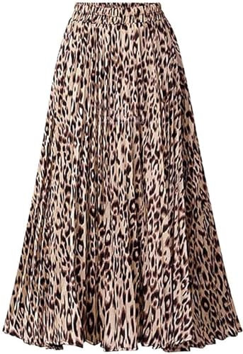Comefohome Leopardenrock Damen Sommer Midi Lange Röcke Hohe Taille Faltenrock Mädchen Sommerrock Rock,Leopard,M