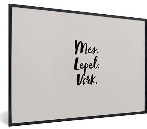 MuchoWow Poster Bilder Wanddeko Deko Wohnzimmer 120x80 cm Messer, Löffel, Gabel. - Zitat - Taupe