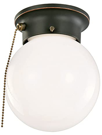 Design House 589275-ORB Traditional 1-Light Indoor Ceiling Flush Mount with Pull Chain Dimmable Globe Light Opal Glass for Bedroom Hallway Kitchen Dining Room Closet, Oil Rubbed Bronze