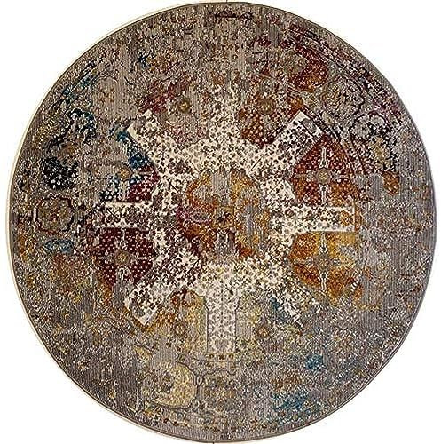 Muratap Vintage Teppich Picasso Feraghan - Traditioneller Kurzflor Teppich Klassiches Design Orient Muster, Weich und Pflegeleicht Oeko-TEX - Große: 133 cm - Rund - Farbe: Mehrfarbig