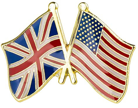 United Kingdom & USA United States Of America Friendship UK Union Jack Flag Enamel Lapel Pin Badge – 2.4cm x 1.9cm – Crossed US and British Flags