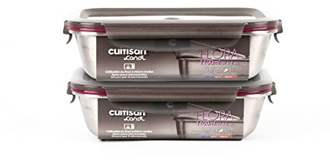 Cuitisan – Lot de 2 boites alimentaires en inox compatible au micro-ondes – 1100ml