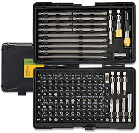 BLOSTM 127 Piece Magnetic Screwdriver Bit Set - Chrome Vanadium Steel Security Bit Set, Magnetic Bit Holder, Adaptors, 1/4 Bits (Hex, Cross & More) for DIY, Computer, Auto Repairs - With Storage Case
