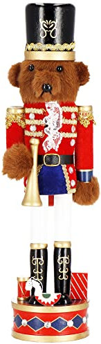 SPRINGOS Nussknacker Bär mit Militärmütze und Trompete 38 cm Dekofigur Weihnachtsdekoration