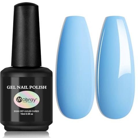 Mobray Blue Gel Nail Polish, Light Blue Gel Polish 15ML, Winter Nail Varnish Pale Blue Soak off U V Nail Lamp Nail Art Salon for Women and Girls