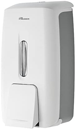 PLUSSEN Soap Dispenser Wall Mount, Adhesive No Drill Commercial Liquid Gel Hand Soap Dispenser 800ml Hand Sanitizer Dispenser for Bathroom, PN9088-White