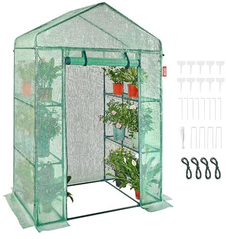 VEVOR Serre de Jardin 141x74,5x205 cm Tente Abri de Plantes avec Étagères Bâche PE Haute Résistance avec Porte et Fenêtres et Cadre en Acier Montage Facile Idéal pour Plantation Fleurs Stockage Vert