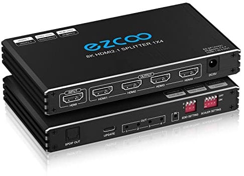 4K 120Hz HDMI 2.1 Splitter 1X4 Audio Extractor VRR ALLM HDCP2.3 HDR10+ SPDIF Optical und 3.5mm AUX Audio EDID Scaler 4K 1080P HDMI Splitter 8K 1 IN 4 Out Dual Monitore für PS5 Xbox NVIDIA AMD