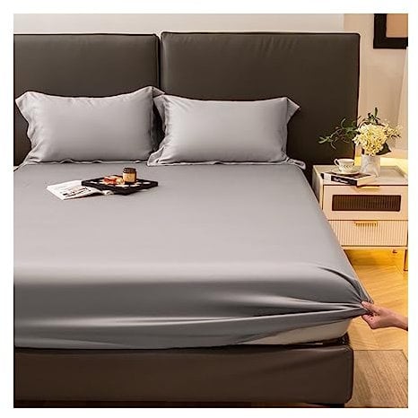 Premium Spannbettlaken 100% Tencel Lyocell Eukalyptusfasern Spannbetttuch for Allergiker Antibakteriell Ganzjahres Bettwäsche (Color : A, Size : Queen)