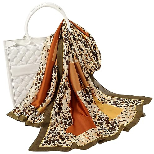 FAIRYGATE Scarf for Women UK Leopard Print Scarf Gifts Satin Silk Summer Travel Ladies Scarfs Extra Large Women Floral Shawl Oversize Scarves Soft Wraps for Evening Dresses 82021