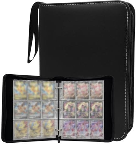 JNBGTU 900 Pockets Trading Card Binder, 50 Pages Removable 18 Pockets/Page Vertical Loading, PU Zipper Card Binder Album Folder Card Collection Binder for Boys Girls Collectors Gifts (Black)