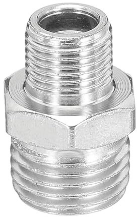 PATIKIL 1/8 to 1/4 Air Brush Hose Adapter, 1PCS 1/8 BSP Male to 1/4 BSP Male Fitting Conversion Adapter Nipple Metal Connector for Air Compressors