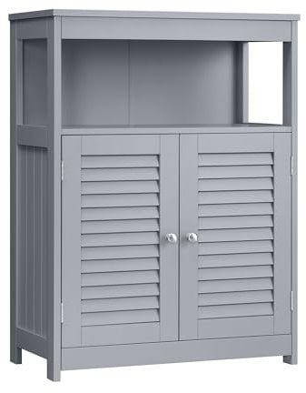 VASAGLE Armario del Baño, Mueble Baño, de Cocina, Organizador Con Compartimiento Abierto, Almacenaje Con 2 Puertas, 30 x 60 x 80 cm, Gris Paloma BBC040G02