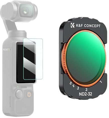 K&F Concept OSMO Pocket 3 ND Filter, Magnetischer Variabler ND Filter ND2-ND32, 1-5 Blendenstufen Graufilter kompatibel mit DJI OSMO Pocket 3 (Aluminiumrahmen)