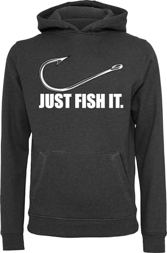 Baddery Angler Hoodie Herren - „Fish It“ (Charcoal S) | Kapuzenpullover für Angler und Hobbyangler