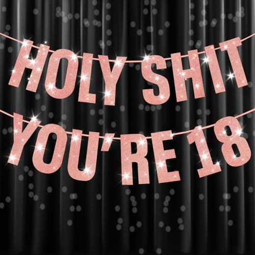 onehous 18th Birthday Decorations for Her, Happy 18th birthday Banners, Rose Gold Glitter 18 Birthday Party Decor Sign, 18 Years Old Funny Banner Party Supplies Girls