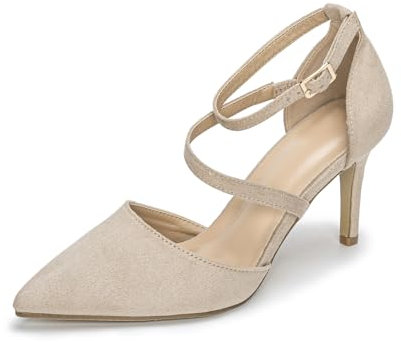 Rodawu Womens Court Shoes Pointed Toe High Heel Shoes Ankle Strap Pumps Wedding Shoes Sandals Ladies Shoes Shoes Size 5.5 Beige Shoes for Women